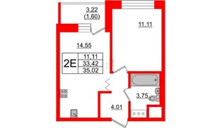 Квартира в ЖК Квартал Уютный, 1 комнатная, 35.02 м², 4 этаж