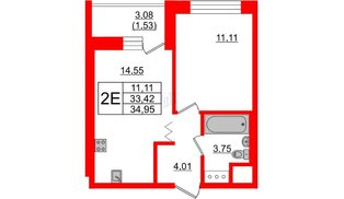 Квартира в ЖК Квартал Уютный, 1 комнатная, 34.95 м², 9 этаж