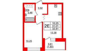 Квартира в ЖК Квартал Уютный, 1 комнатная, 32.81 м², 3 этаж
