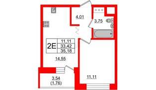 Квартира в ЖК Квартал Уютный, 1 комнатная, 35.18 м², 3 этаж