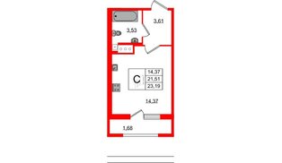 Квартира в ЖК Геометрия, студия, 23.9 м², 3 этаж