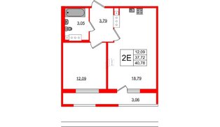 Квартира в ЖК Геометрия, 1 комнатная, 47.1 м², 3 этаж