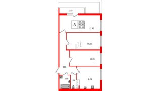 Квартира в ЖК Геометрия, 3 комнатная, 78 м², 3 этаж