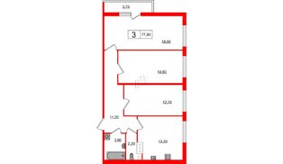 Квартира в ЖК Геометрия, 3 комнатная, 77.8 м², 17 этаж