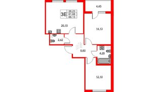 Квартира в ЖК Любоград, 2 комнатная, 61.68 м², 1 этаж