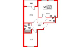 Квартира в ЖК Любоград, 2 комнатная, 61.57 м², 1 этаж