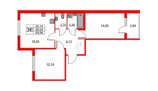Квартира в ЖК Любоград, 2 комнатная, 56.04 м², 1 этаж
