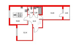 Квартира в ЖК Любоград, 2 комнатная, 55.65 м², 2 этаж