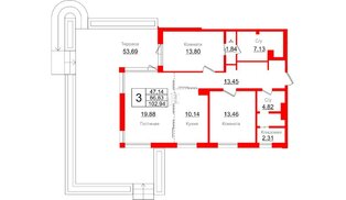 Квартира в ЖК Gatchina Gardens, 3 комнатная, 86.83 м², 1 этаж
