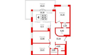 Квартира в ЖК Gatchina Gardens, 4 комнатная, 96.39 м², 3 этаж