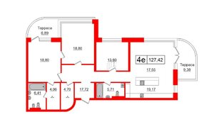 Квартира в ЖК Gatchina Gardens, 3 комнатная, 127.43 м², 2 этаж
