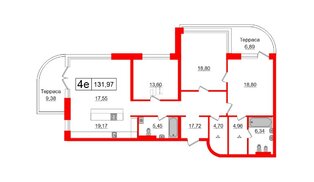Квартира в ЖК Gatchina Gardens, 3 комнатная, 127.09 м², 4 этаж