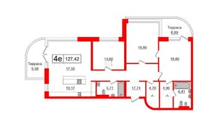 Квартира в ЖК Gatchina Gardens, 3 комнатная, 127.42 м², 2 этаж