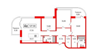 Квартира в ЖК Gatchina Gardens, 3 комнатная, 127.5 м², 3 этаж