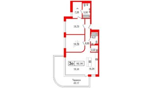 Квартира в ЖК Gatchina Gardens, 3 комнатная, 92.3 м², 3 этаж