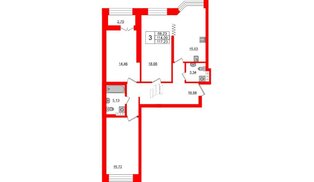 Квартира в ЖК 'Новое Купчино', 3 комнатная, 90.9 м², 10 этаж