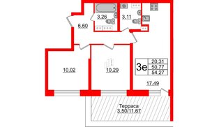 Квартира в ЖК БелАРТ, 2 комнатная, 54.27 м², 16 этаж