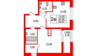 Квартира в ЖК БелАРТ, 1 комнатная, 44.97 м², 19 этаж