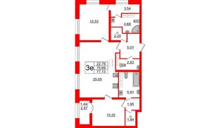 Квартира в ЖК БелАРТ, 2 комнатная, 77.13 м², 21 этаж