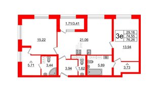 Квартира в ЖК БелАРТ, 2 комнатная, 76.26 м², 22 этаж