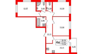 Квартира в ЖК ID Мурино 2, 3 комнатная, 73.04 м², 2 этаж