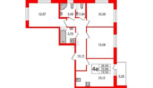 Квартира в ЖК ID Мурино 2, 3 комнатная, 72.52 м², 10 этаж