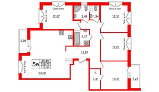 Квартира в ЖК ID Мурино 2, 4 комнатная, 112.84 м², 12 этаж