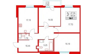 Квартира в ЖК «Приморский квартал», 3 комнатная, 88.54 м², 2 этаж