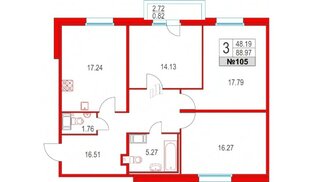 Квартира в ЖК Приморский квартал, 3 комнатная, 88.97 м², 15 этаж