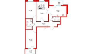 Квартира в ЖК Приморский квартал, 3 комнатная, 82.03 м², 4 этаж