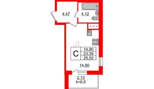 Квартира в ЖК Ювента, студия, 25.52 м², 6 этаж