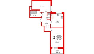 Квартира в ЖК Ювента, 2 комнатная, 57.33 м², 2 этаж