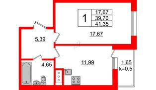 Квартира в ЖК Ювента, 1 комнатная, 42.4 м², 10 этаж