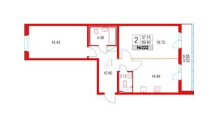 Квартира в ЖК Приморский квартал, 2 комнатная, 69.4 м², 4 этаж