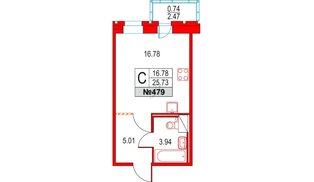 Квартира в ЖК Приморский квартал, студия, 25.73 м², 22 этаж