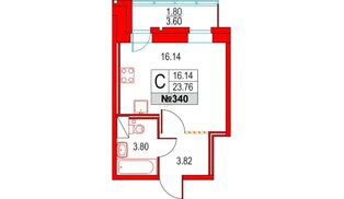 Квартира в ЖК Приморский квартал, студия, 23.76 м², 6 этаж