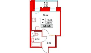 Квартира в ЖК Приморский квартал, студия, 23.91 м², 20 этаж