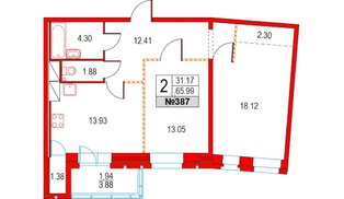Квартира в ЖК Приморский квартал, 2 комнатная, 65.99 м², 11 этаж