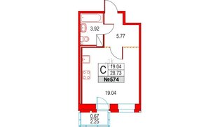 Квартира в ЖК Приморский квартал, студия, 28.73 м², 14 этаж
