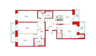 Квартира в ЖК Приморский квартал, 4 комнатная, 104.62 м², 10 этаж