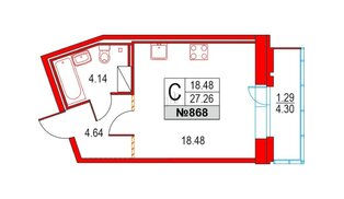 Квартира в ЖК Приморский квартал, студия, 27.26 м², 16 этаж