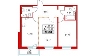 Квартира в ЖК Приморский квартал, 2 комнатная, 59.97 м², 2 этаж