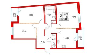 Квартира в ЖК Приморский квартал, 3 комнатная, 87.59 м², 4 этаж