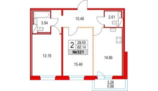 Квартира в ЖК Приморский квартал, 2 комнатная, 60.14 м², 3 этаж