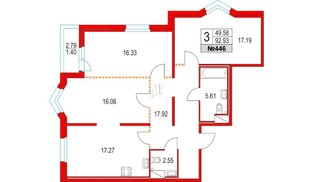 Квартира в ЖК Приморский квартал, 3 комнатная, 92.93 м², 2 этаж