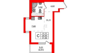 Квартира в ЖК Simple, студия, 31.86 м², 18 этаж