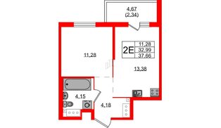 Квартира в ЖК Simple, 1 комнатная, 37.66 м², 13 этаж