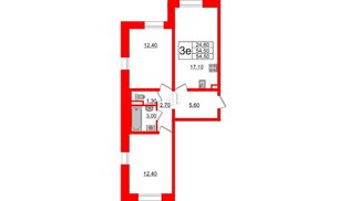 Квартира в ЖК 'Цивилизация', 2 комнатная, 54.5 м², 1 этаж