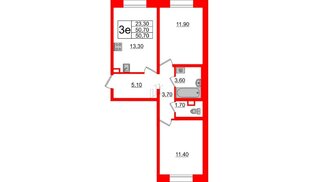 Квартира в ЖК 'Цивилизация', 2 комнатная, 50.7 м², 1 этаж