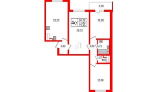 Квартира в ЖК 'Цивилизация', 3 комнатная, 72.9 м², 3 этаж